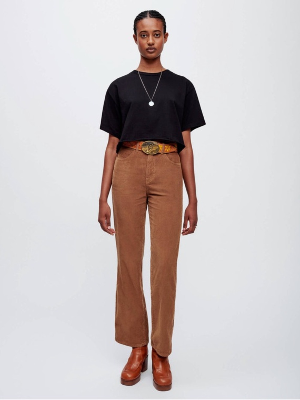 Redone Brown Corduroy High-Rise Straight Pants
